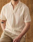 Men's Summer Cotton Hollow-Out T-Shirt – Breathable Loose Fit (Creamy White)