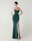 Women Sexy Corset Evening Dress for Formal Occasions & Party – Strapless Satin Beaded Lace Slim Fit Maxi Gown