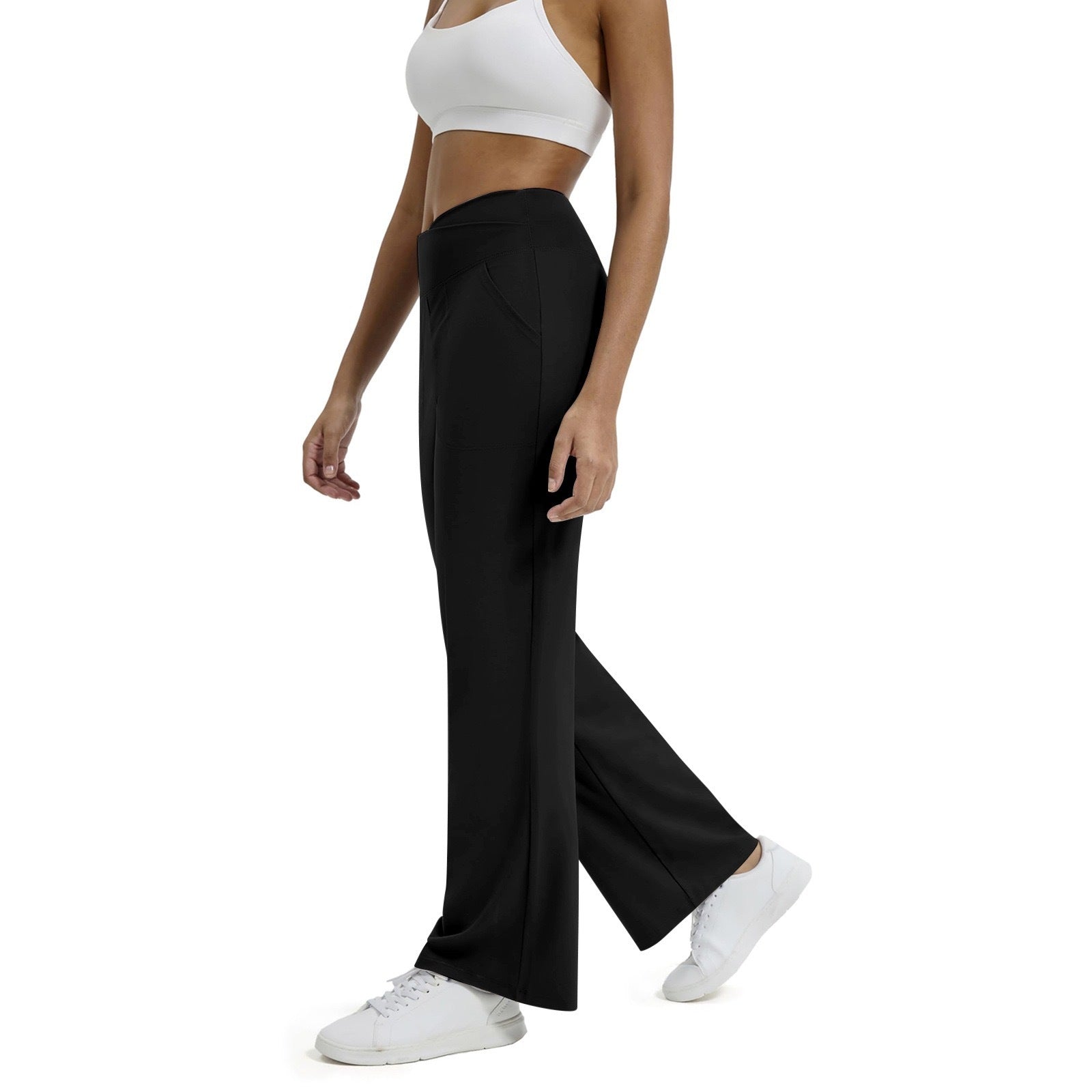 Women’s V-Waist Cross Pocket Fitness & Yoga Trousers – Japanese & Korean Casual Style