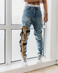 Men’s Tooling Distressed Jeans – Washed Blue Denim