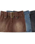 Spring Summer Pure Desire Metal Buckle Belt Short Skirt