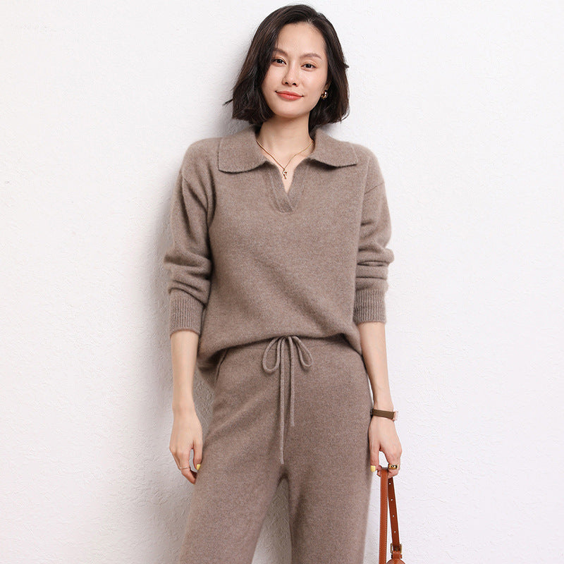 Pull col polo en cachemire pour femme – Coupe courte et ample (taille unique, longueur 50 cm)