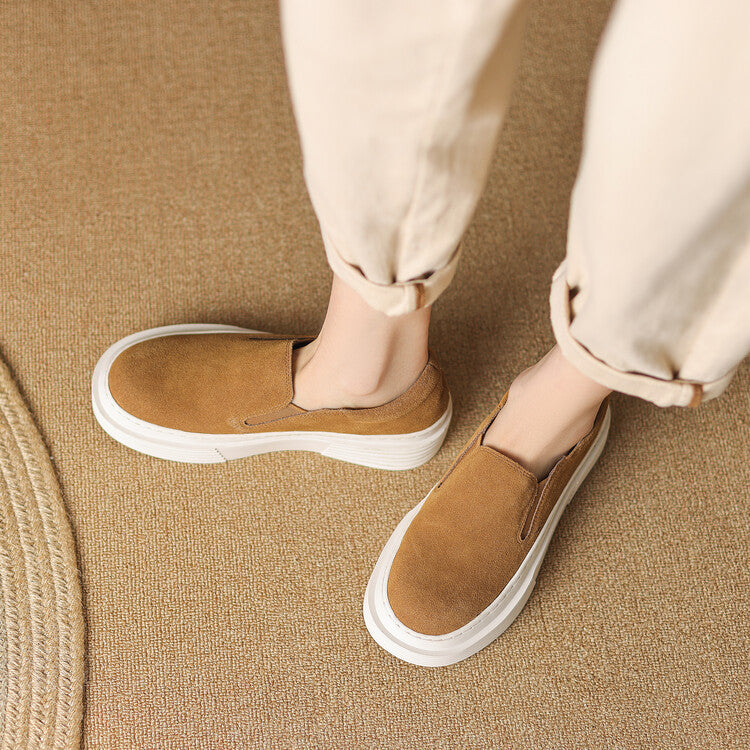 Women's Genuine Leather Classic Muffin Heel Pumps - Square Toe Ballet Flats