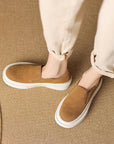 Women's Genuine Leather Classic Muffin Heel Pumps - Square Toe Ballet Flats