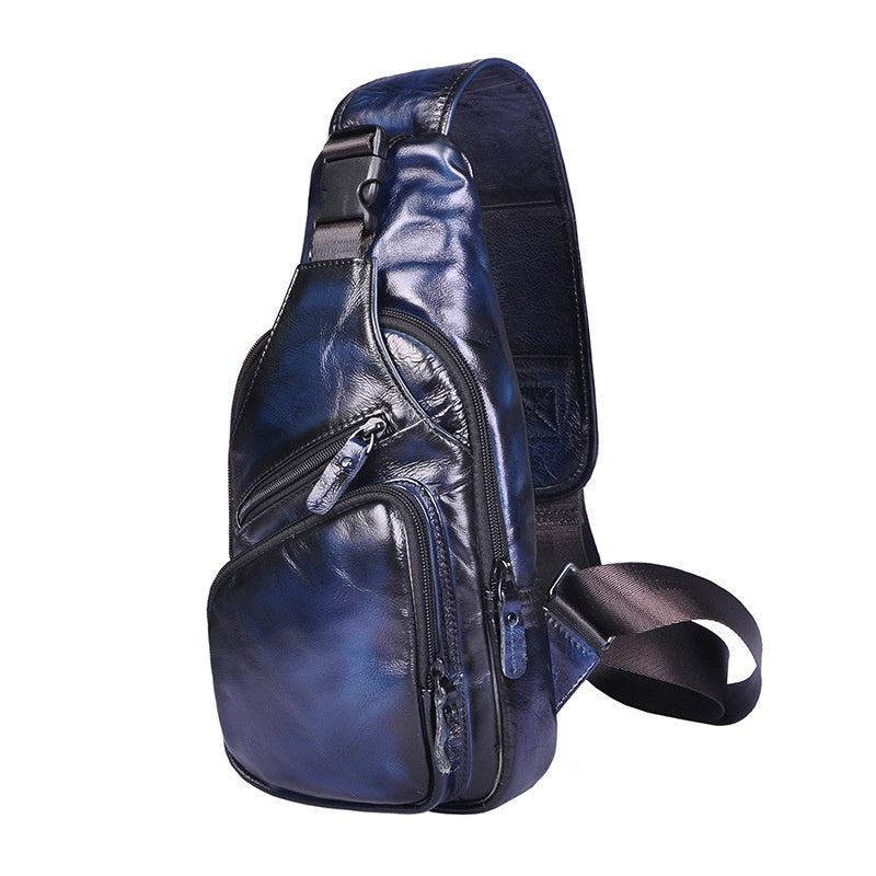 Men’s Genuine Cowhide Leather Chest Bag – Simple Retro Crossbody Satchel