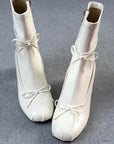 Women's Ballet-Inspired White Booties - Chunky Heel Side-Zip Ankle Boots (Sizes 35-39)