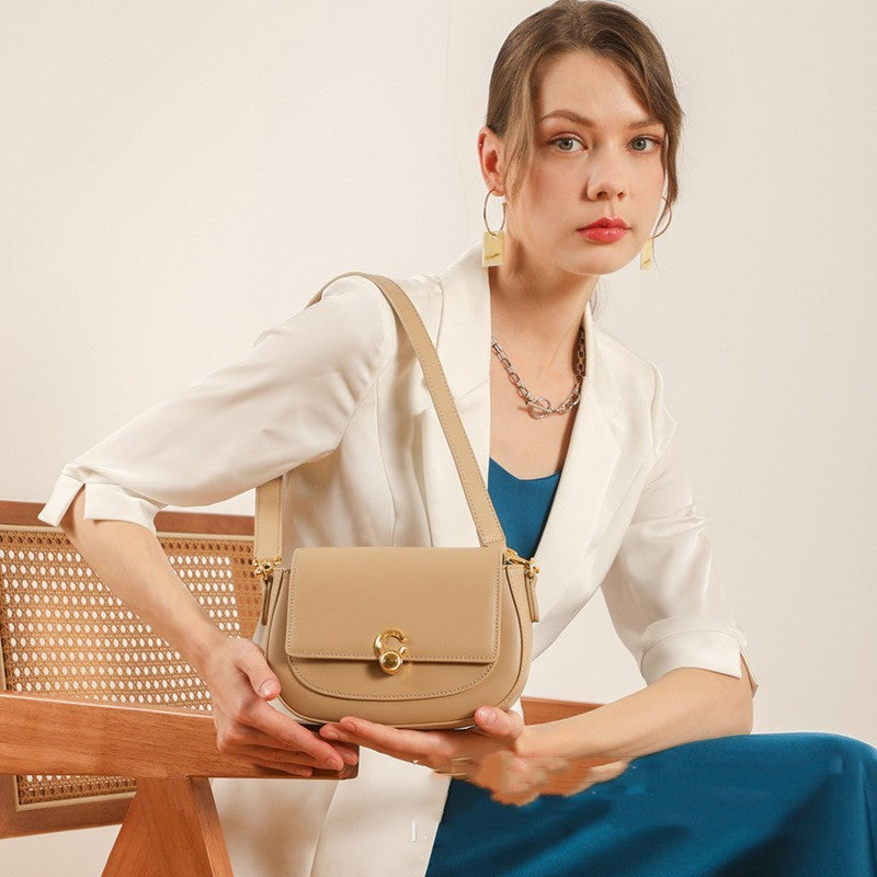Women’s Two-Layer Cowhide Shoulder Bag – Shell-Shaped Genuine Leather Handbag
