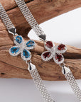 Women's Natural Garnet & Topaz Bracelet – Sterling Silver Leaf Motif