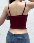 Women's Red Backless Sling Vest - Lace-Up Slim Fit Cropped Top (S/M/L) - 95% Polyester 5% Spandex Stretch Summer Wear