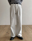 Pantalon ample style japonais pour homme – Pantalon droit blanc laiteux (coton) – Streetwear minimaliste