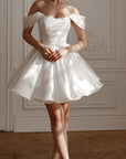 Women’s White Off-Shoulder French Dress – Elegant Short Sleeve Style