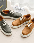 Men’s Lace-Up Platform Sneakers - Pigskin & Breathable Casual Kicks
