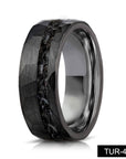 Men’s 8mm Black Tungsten Steel Ring – Hammer Pattern with Crushed Meteorite Inlay