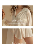 Plus Size Ice Silk Top - Women's Long Sleeve Cardigan Shirt (White) - 150gsm Polyester Loungewear for Home & Travel
