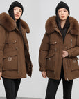 Women’s Fleece-Lined Thickened Cotton Coat – Slim Fit Warm Fur Collar Jacket