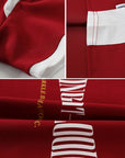 Men's Color Block Patchwork Sports T-Shirt - Contrast Letter Print Cotton Tee (White/Black/Red, S-XL) for Casual & Streetwear