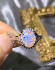 Women's Natural Opal Silver Ring – Electroplated Geometric Statement Jewelry – Adjustable Size