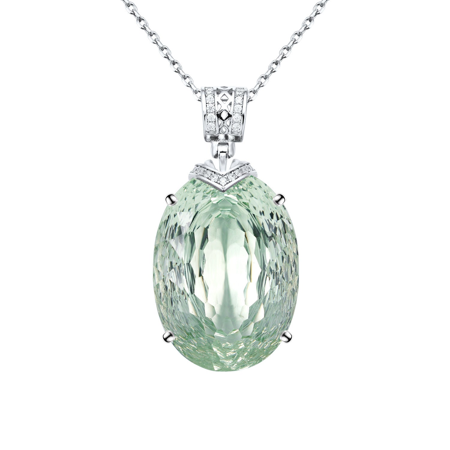Luxuriöse Halskette mit natürlichem grünem Kristall, S925 Sterling Silber