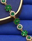 🌑 Women’s Romantic Flower Zircon Bracelet – Elegant Sparkle in Green