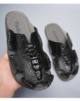 🐙 Men’s Leather Octopus Slippers - Closed-Toe Outdoor Comfort (Brown/Black/Red)