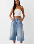Women’s Low Waist Loose Denim Cropped Pants - Polyester Wide Leg Trousers (XS-3XL, Blue/Grey/Light Blue/Black) Casual Streetwear