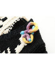 Women’s Handmade Knitted Tassel Cardigan – Black & White Crochet Color-Block Top