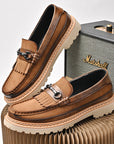 Chaussures décontractées en cuir véritable pour homme - Mocassins à talons bas en daim et cuir (noir/marron, pointures 38-46) Semelle en caoutchouc cousue Goodyear