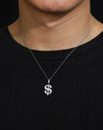 Sterling Silver Moissanite Dollar Sign Necklace - Gold/White Plated Hip Hop Pendant (O-Ring Chain)