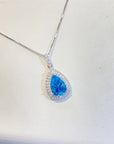 💎 Ozeanblaue Saphir-Wassertropfen-Halskette für Damen – Handgefertigte Schlüsselbeinkette mit Moissanit-Anhänger
