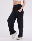 Women’s High Waist Straight Leg Trousers - Cotton Sports & Casual Pants (Black/Flower Gray/Winter Gray/Palm Green, S-XL) All-Season Loose Fit