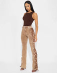 Women’s Bandage Drawstring Jeans - Army Green/Camel/Peach Denim Straight Leg Pants (S-2XL, Cotton, Street Fashion)