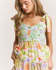 Robe longue taille haute sans manches pour femme – Jupe trapèze à imprimé floral vert clair avec poches et lacets (S-XL, polyester)