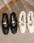 👢 Talons épais en fourrure de vison de style français pour femmes – Talons hauts de luxe (6-8 cm) en noir/abricot