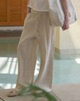 🌿 Women’s Minimalist Linen Pants – Double-Side Pocket Straight Leg (S/M/L, Natural Hemp)