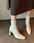 👢 Women's French Style Cowhide Boots – Square-Toe High Heel Ankle Boots