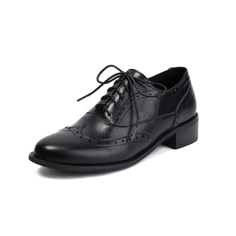 Women’s British Retro Oxford Shoes – Low-Heel Lace-Up Casual Style