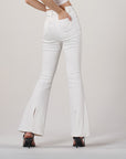 Women's White High-Waisted Slim Pants - Stretch Cotton Cropped Style