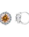 Sunflower Moissanite Earrings for Women - 1/2 to 2 Carat Sterling Silver Studs (Natural Cut, Hypoallergenic)