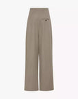 Women's High-Waisted Wool Pants - Khaki Wide Leg Trousers (Straight Cut) - Premium Warm Winter Dress Pants