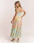 Robe longue taille haute sans manches pour femme – Jupe trapèze à imprimé floral vert clair avec poches et lacets (S-XL, polyester)