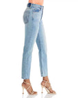 Damen High Waist Hellblaue Stretchjeans - Slim Fit Cropped Straight Leg Denim (25-30, Baumwolle, Street Hipster Style)