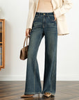 Women’s High-Waist Flared Jeans – Stretchy Retro Denim (Blue/Velvet, Medium Elastic)