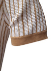 Men's Striped Knit Shirt - Army Green & Khaki Short Sleeve Top - Breathable Polyester Streetwear Tee (S-XXL)
