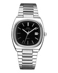 Montre de sport pour femme - Cadran carré à quartz (argent/bleu/noir) - Bracelet en acier inoxydable étanche jusqu'à 30 m