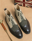 Men's Motorcycle Boots - Pointed Toe Lace-Up Biker Shoes w/ Height Boost (Green Brown, Sizes 38-48)