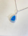 💎 Ozeanblaue Saphir-Wassertropfen-Halskette für Damen – Handgefertigte Schlüsselbeinkette mit Moissanit-Anhänger