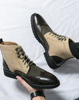 Men's Motorcycle Boots - Pointed Toe Lace-Up Biker Shoes w/ Height Boost (Green Brown, Sizes 38-48)