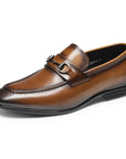 Chaussures d'affaires en cuir faites main pour homme – Chaussures habillées en cuir de vachette de qualité supérieure avec boucle tête de cheval (basses, noir/marron)