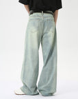 Light Blue Stitched Wide Leg Jeans for men – High-Waisted Loose Fit Comfort