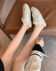 Women’s Washed Horse-Pattern Sneakers – Mid-Heel (3-5cm) in Black/White/Brown/Leopard